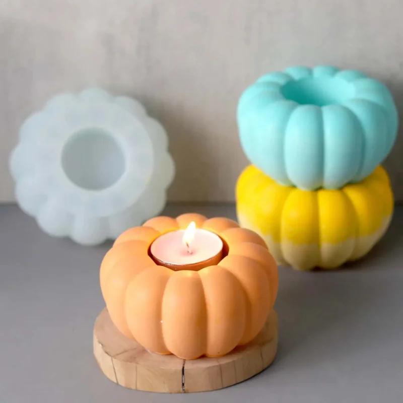 2026 Latest Models 3D Pumpkin Candle Holder Silicone Mold DIY Halloween Ornament Craft Making Plaster Resin Candlestick Casting