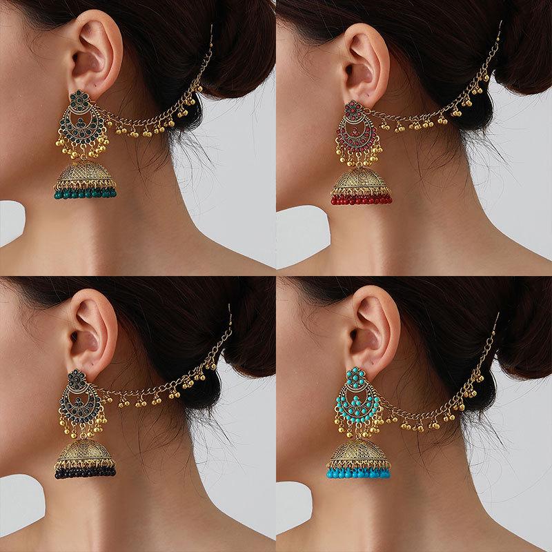 Dual-Wear Tassel Pendant Pearl Earrings with Hair Chain