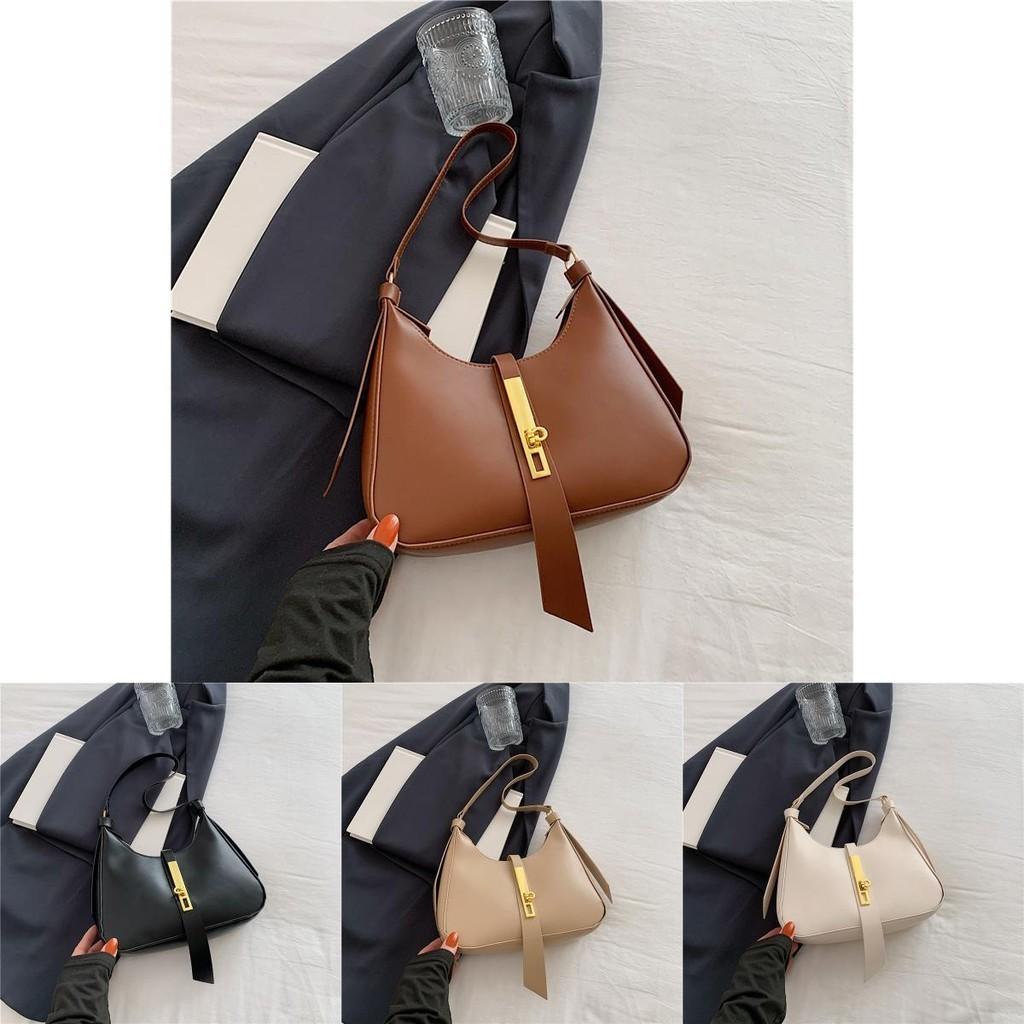 Stylish Crescent Shoulder Bag Pu Leather With Sleek Stitching Trendy Street Fashion
