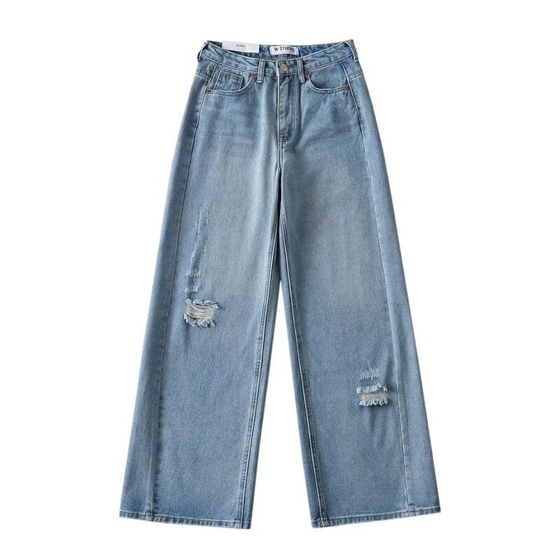 

Fashion Style 2023 Fall and Winter New Arrival Women s Clothing Elegant Slim Looking Easiest for Match Mid Waist Mop Wide Leg Denim Pants Blue M