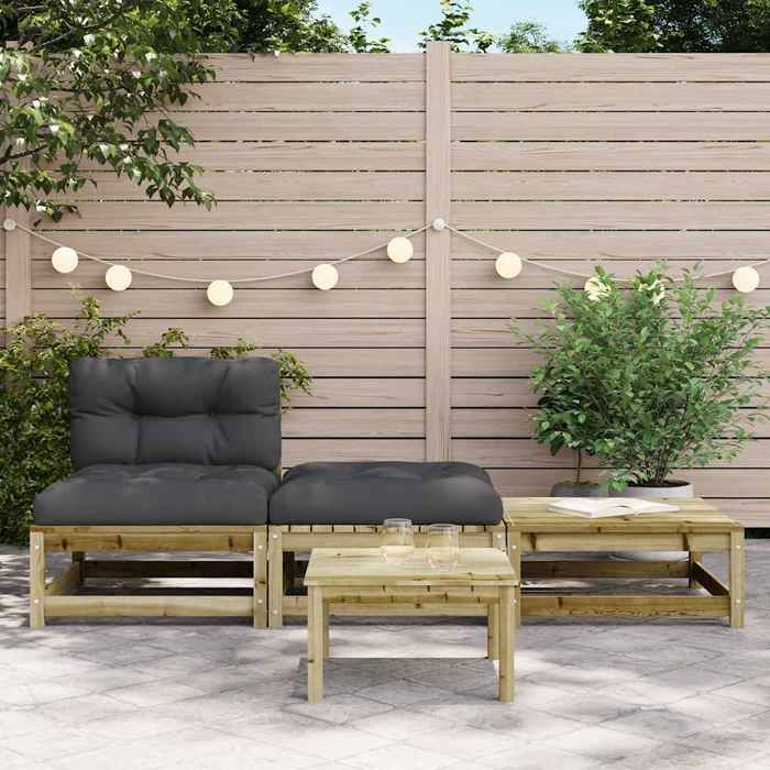 VidaXL Garden Sofa Without Armrests with Cushions and Footrest, Seat with Backrest, Patio Terrace Furniture 838148
