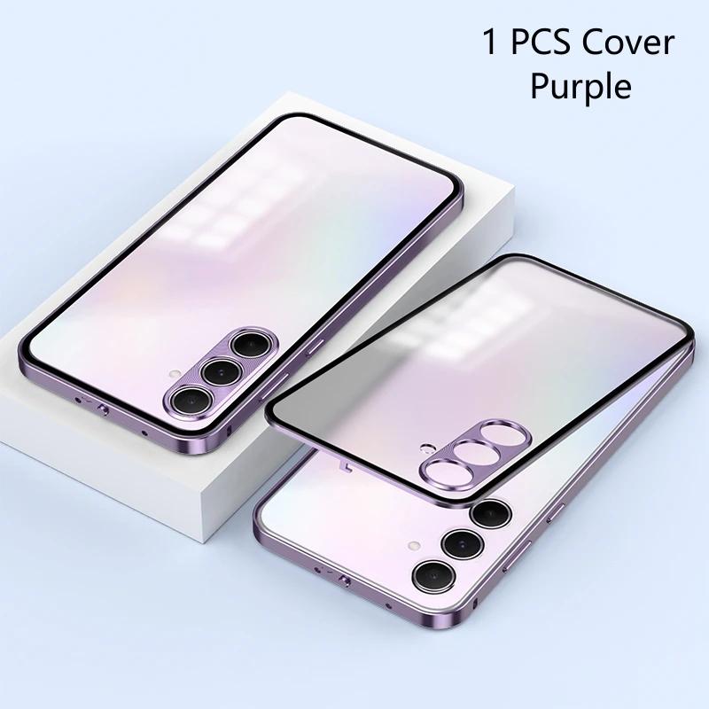 Per Samsung A55 Custodia per Telefono con Protezione Lente in Metallo Alloy Per Galaxy A 55 5G Vetro Temperato Trasparente Cover Posteriore Rigida Antiurto