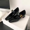Mary Jane High Heels Women's Thick Heels One-strap Shoes Medium Heel Square Toe Small Leather Shoes