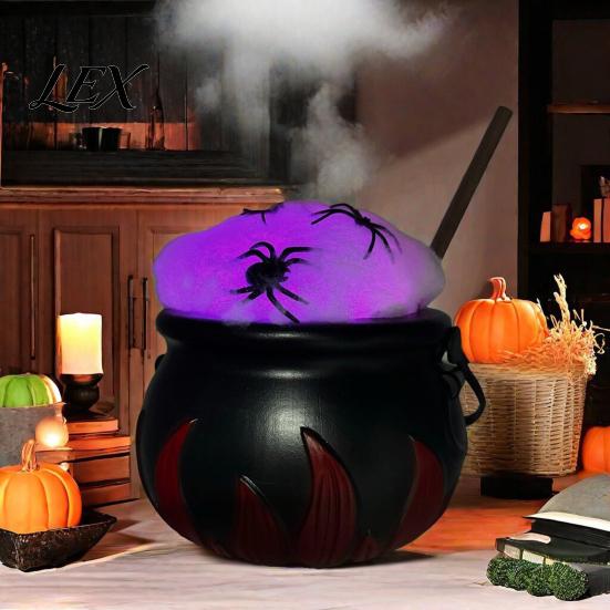 Dark Fantasy Party Props Light Up Witch Cauldron DIY Set, Halloween Glowing Black Plastic Bowl with Spiders, Bucket Spooky Hocus Pocus Candy