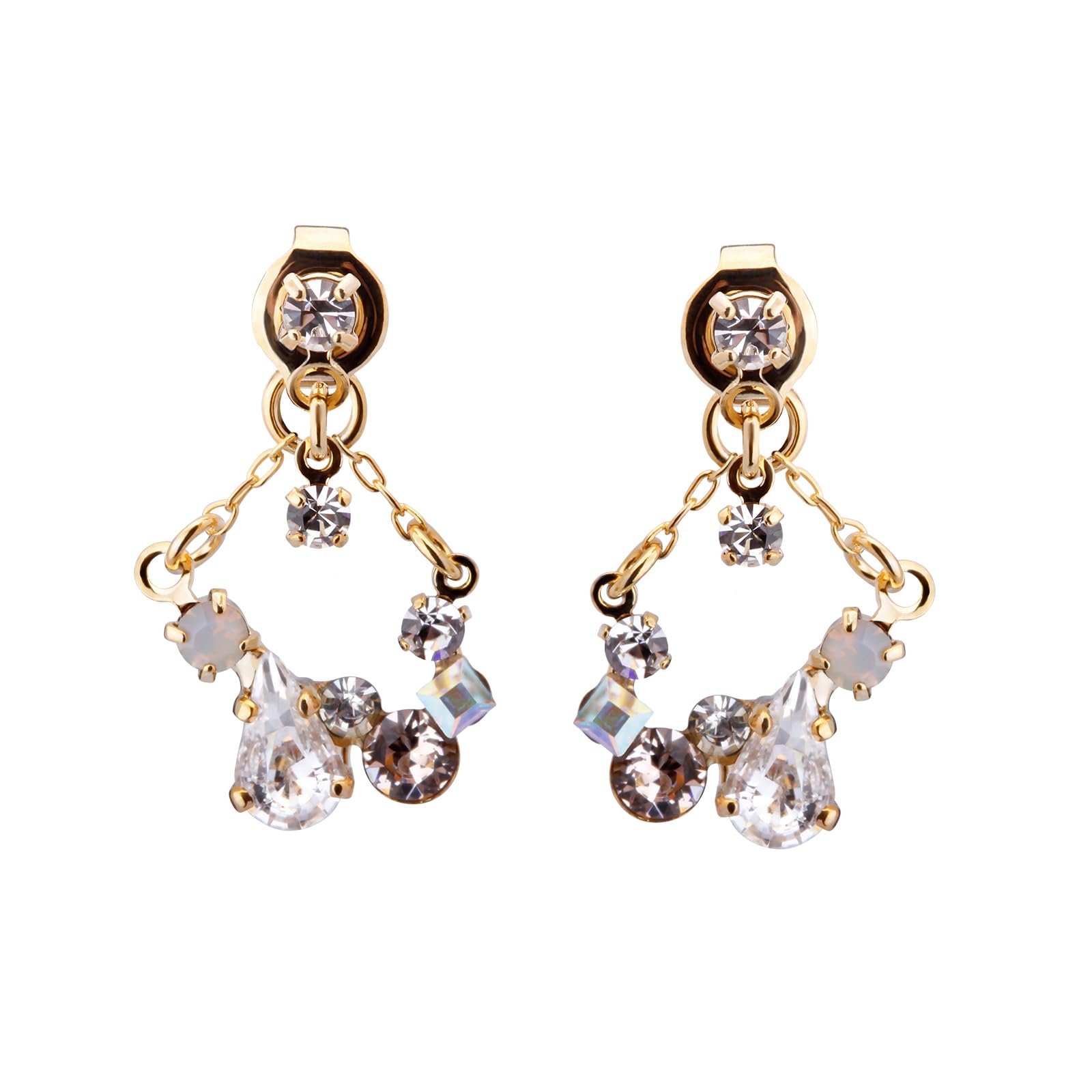 

LOKUMI Earrings Made in Japan Preciosa Crystal Hypoallergenic Bijou Back Catch Earrings Small Swing Simple Popular Dangling Bijou Back Catch Studs