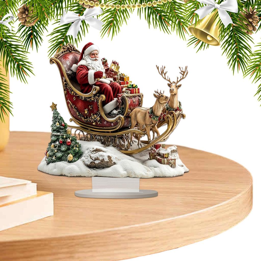 Christmas Centerpieces 2D For Tables Christmas Shelf Decor With Stand Acrylic Santa Claus Sled Tree Elk Ornament For Workplace