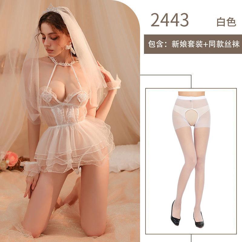 Sex Underwear Sexy Transparent Mesh White Bridal Suit Seduction Wedding Dress Princess Dress Sex Uniform Sao