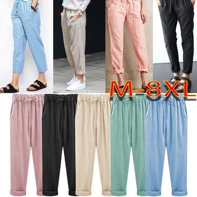 M-8XL Damen Übergroße Hosen Lässige Baumwolle Kordelzug Taille Lose Taschen Shorts Sommerhose