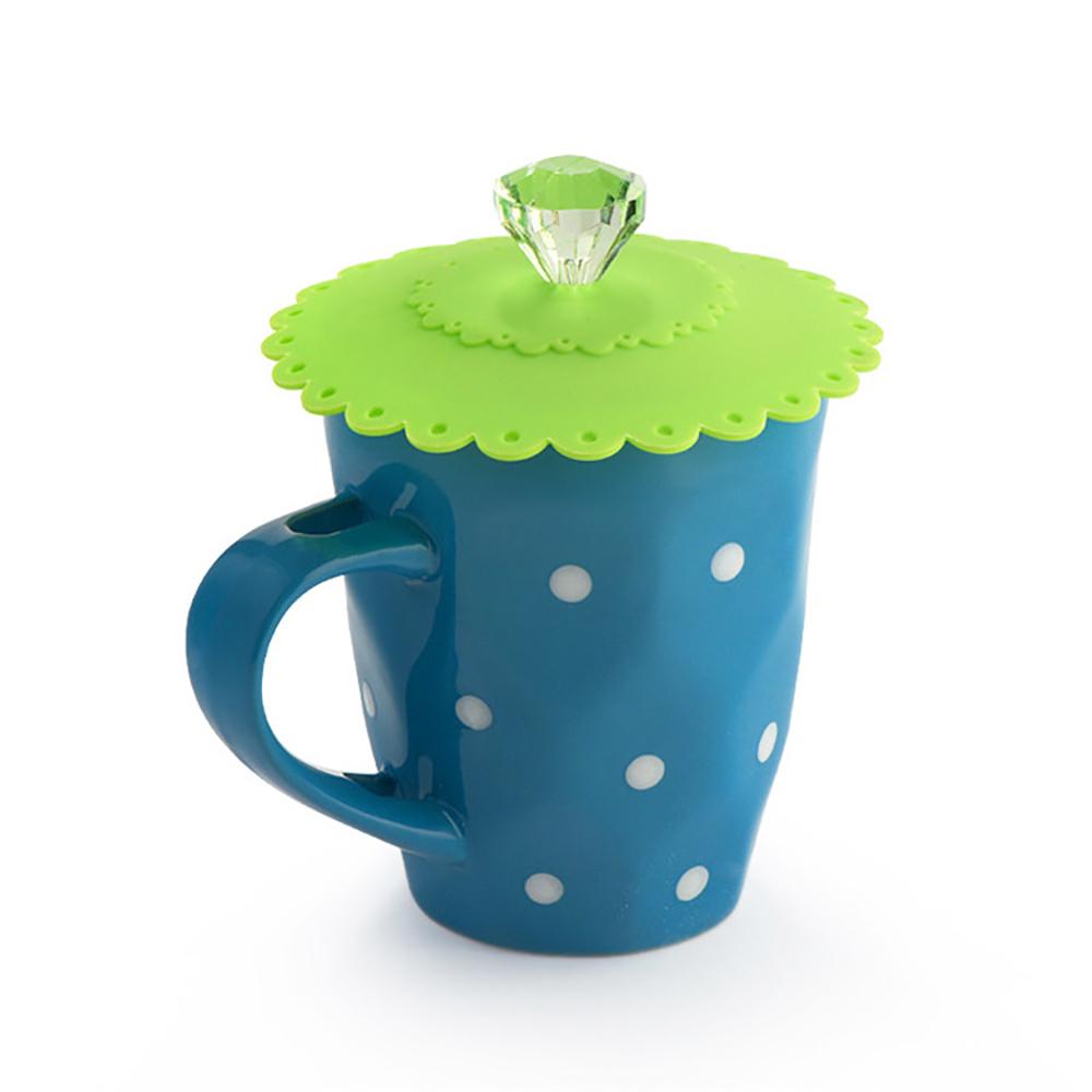 Silicone Wor 6Pcs 11CM Transparent Diamond With Flower Pattern Cup Lids Dust-Proof Silicone Mug Cover Bright Color Drink Cup Lid