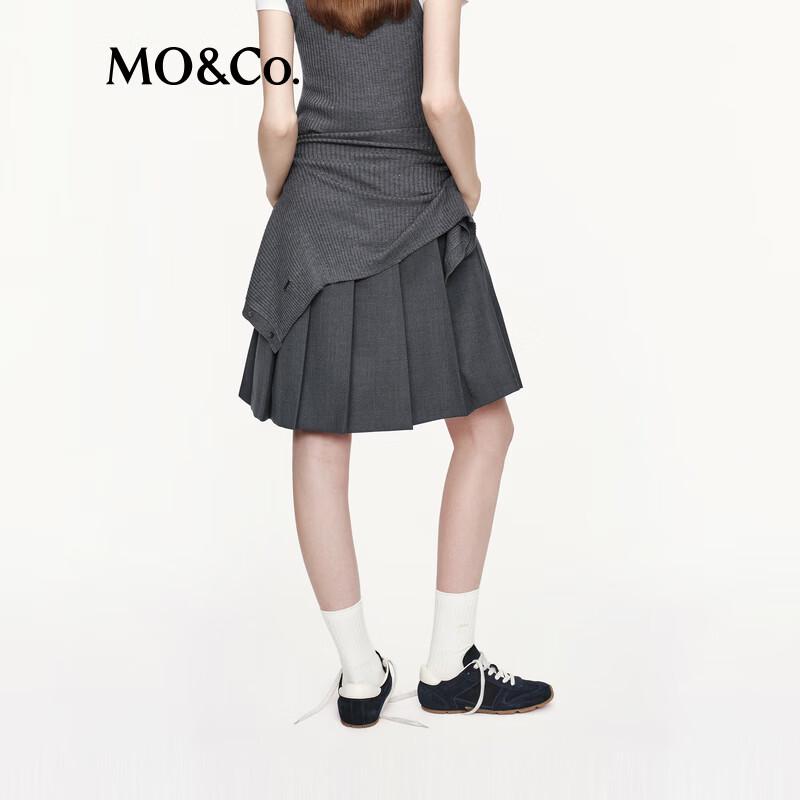 MO&Co. C+ Collection Wool-Blend High-Waisted Pleated A-Line Midi Skirt