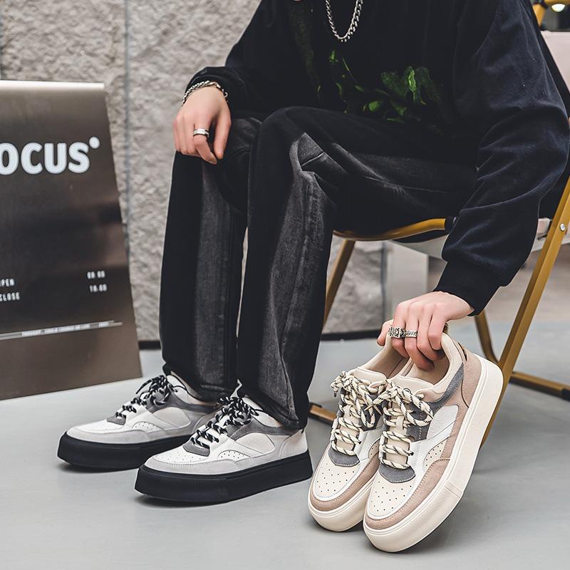 Niche Board Shoes Men's Fashion Leather Low-top Platform Casual Shoes High Street Versatile Trend Shoes