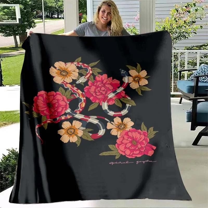 White Snake Flower Wild Animal Blanket Lightweight Comfortable Soft Warm Blanket for Bed Sofa Blanket Couch King Queen Full Size