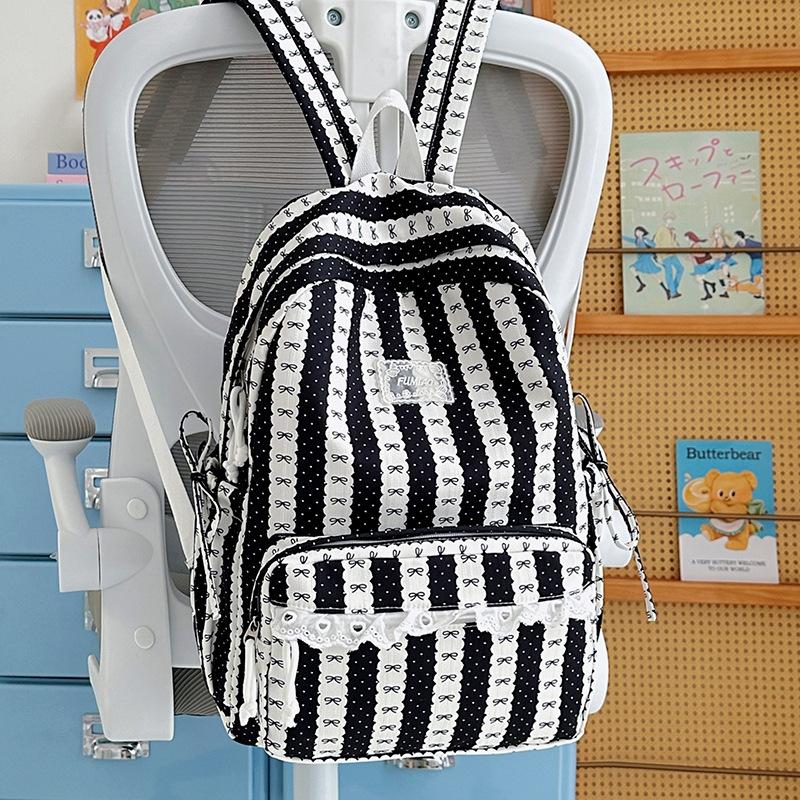 Schoolbag gentle department fresh color scheme striped design backpack student party daily commuting shopping spring outing large capacity schoolbag