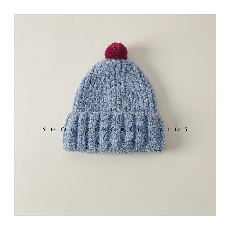 Children's Knitted Hat Autumn and Winter New Cute Fur Ball Baby Warm Ear Protection Hat Boys and Girls Hat