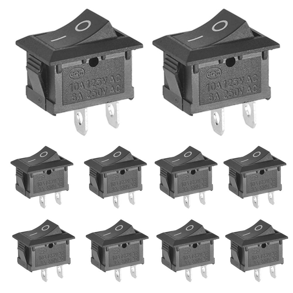 10Pcs KCD1 Boat Rocker Switch 6A 250V 10A 125V 2 Pin Position Snap Red Black Toggle Switches