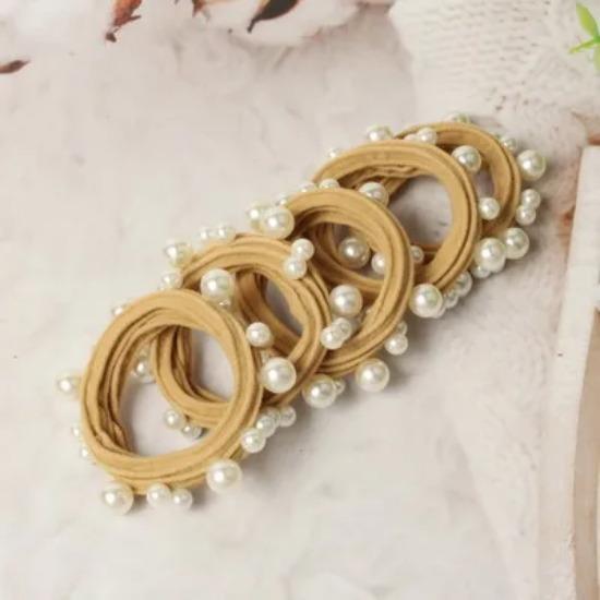 5Pcs Scrunchies with Pearl Hair Ties with Pearl Ponytail Hair Rubber Bands for Woman Elastic Headbands Sports Hair Accessories