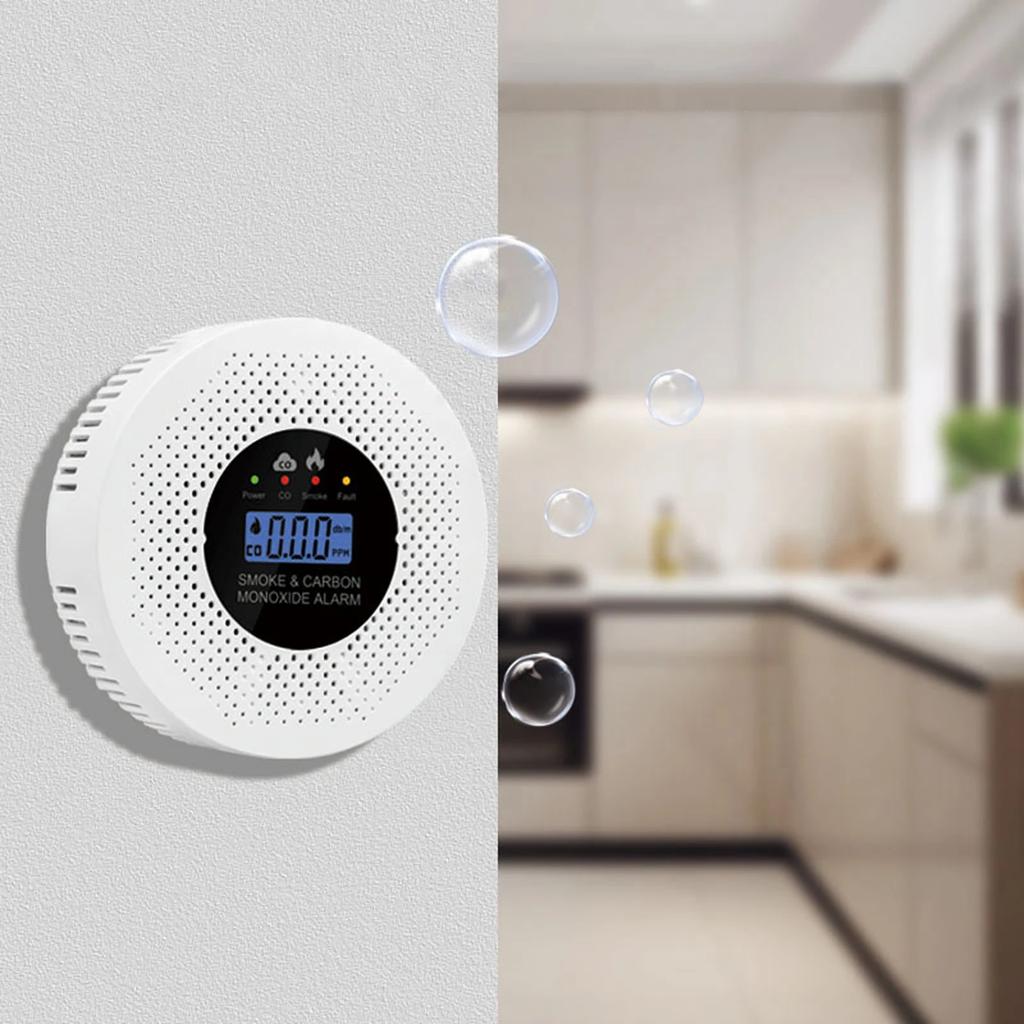 Smoke and Carbon Monoxide Detector with LCD Display 2 In 1 Fire Alarm Smoke Detector Powered by Battery for Home Office RV Hotel