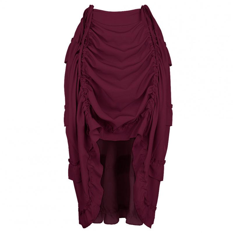 Women Goth Outfit Victorian Steampunk Ruffle Vintage Drawstring Layer High Low Skirt Long Bustle Skirt Halloween Pirate Costume
