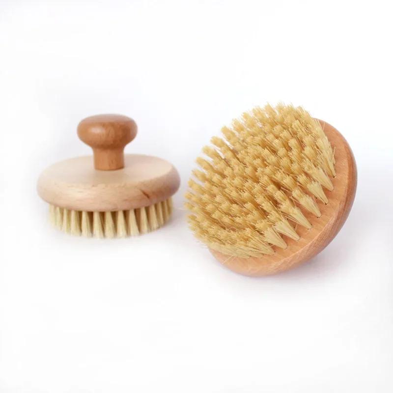 Sisal Kıllar Yuvarlak Banyo Duş Vücut Peeling Fırçası Doğal Kayın Ağacı Saplı Ölü Deri Temizleyici Sırt Fırçası Masaj Aleti