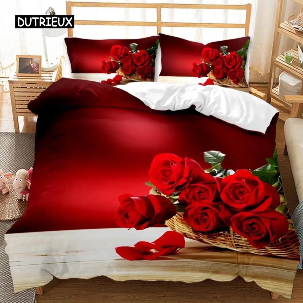 Rose Luxurious Pink Rose Pattern Bedding Set with Microfiber Material for Girls and Women