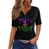 Women's T Shirt Tee Halloween Printed Button Short Sleeve Tunic Daily Weekend Fashion Basic V- Neck Regular Top