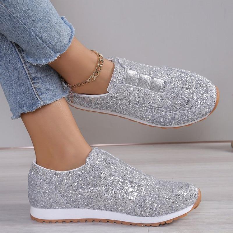 Plus Size Sequined Athletic Flats for Women Spring 2025 New Arrival Fashionable Casual Flats Comfortable Lightweight Women's Shoes
