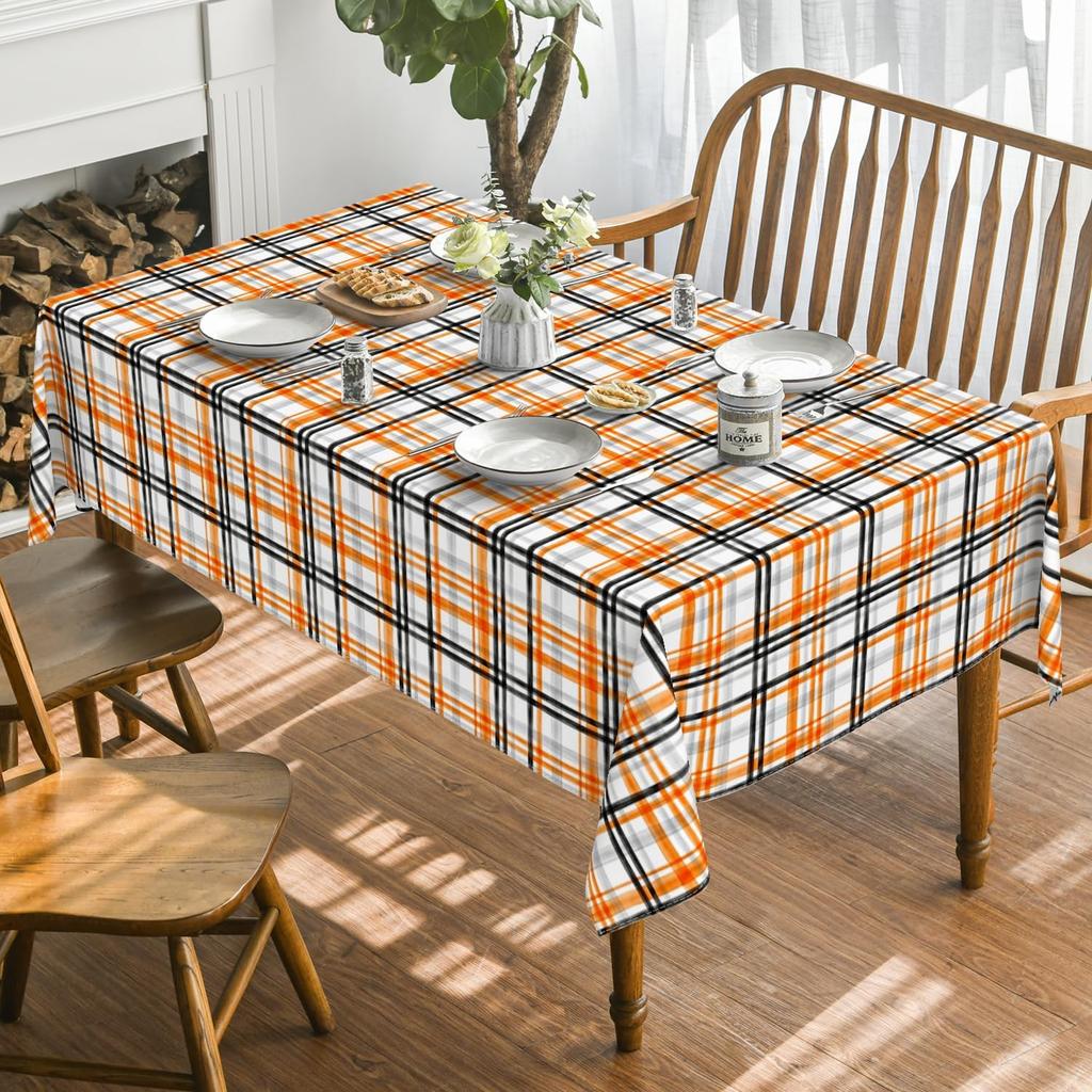 Halloween Orange Buffalo Plaid Waterproof Rectangle Tablecloth Wedding Decor Reusable Tablecloth for Table Party Supplies