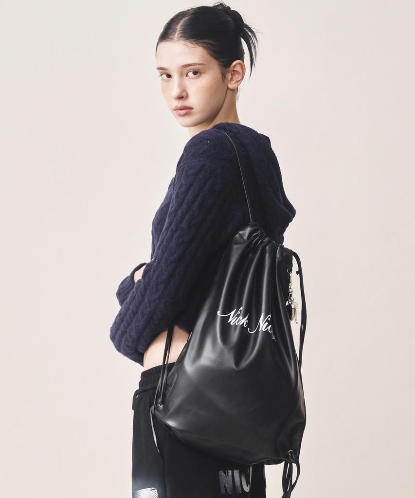 Nick&Nicole Nicole Leather String Backpack_Black