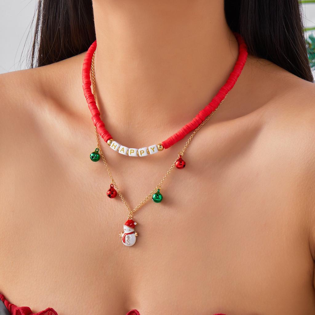 Christmas Alloy Pendant Necklace With Santa Bell And Snowflake For Holiday Party Accessory