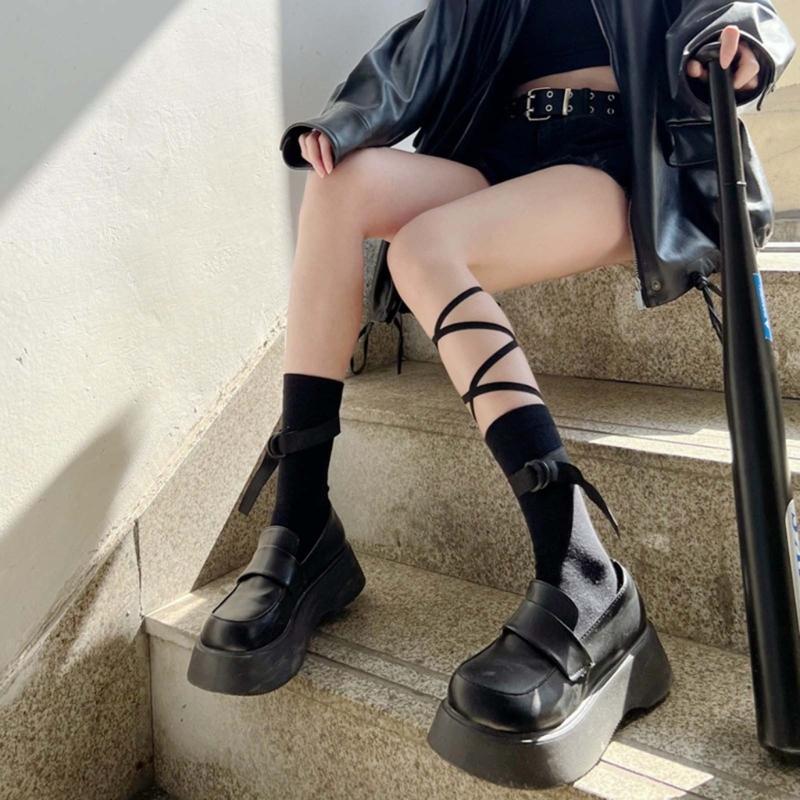 1 Pair Personalized Style Socks with String Straps Cool Socks Cotton Socks Women Calf Socks Girls Lace up Ankle Socks