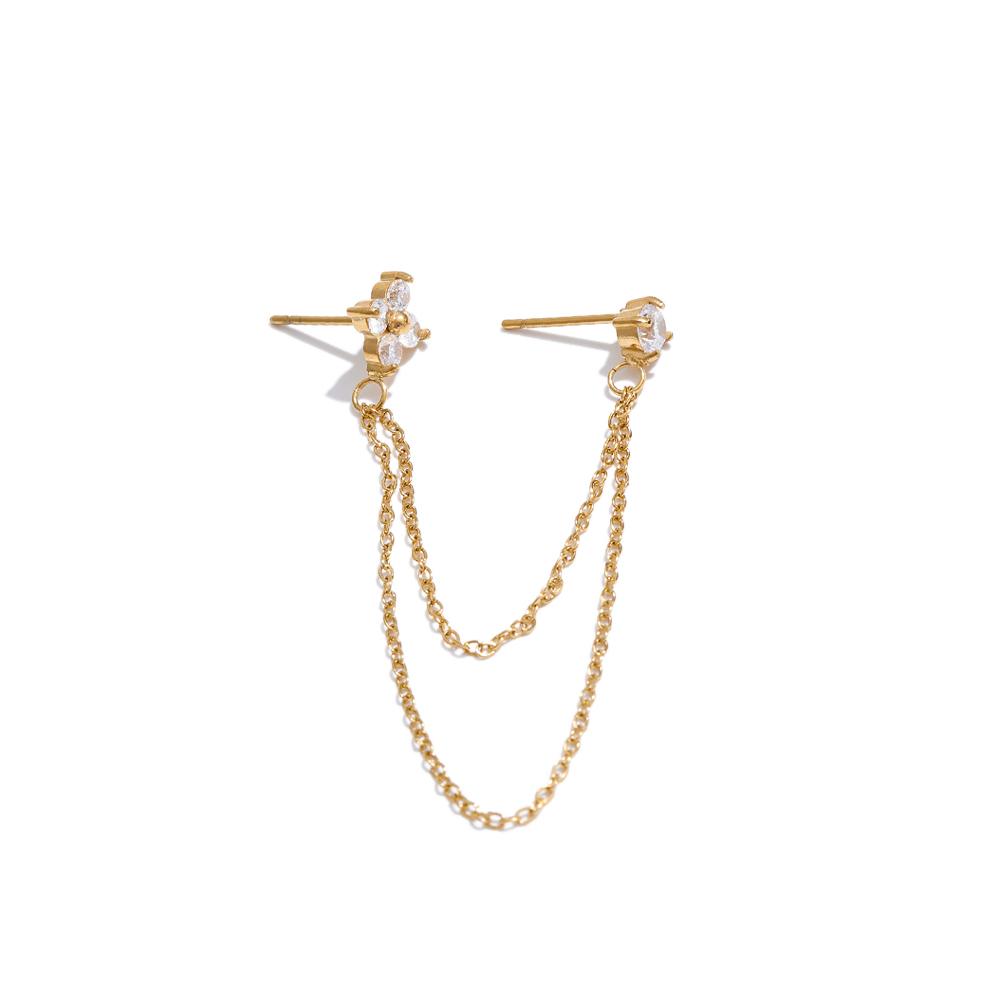 

Yhpup 1PC Cubic Zirconia Exquisite Flower Chain Drop Unique Earrings High Quality Stainless Steel Delicate Stylish Jewelry Gift