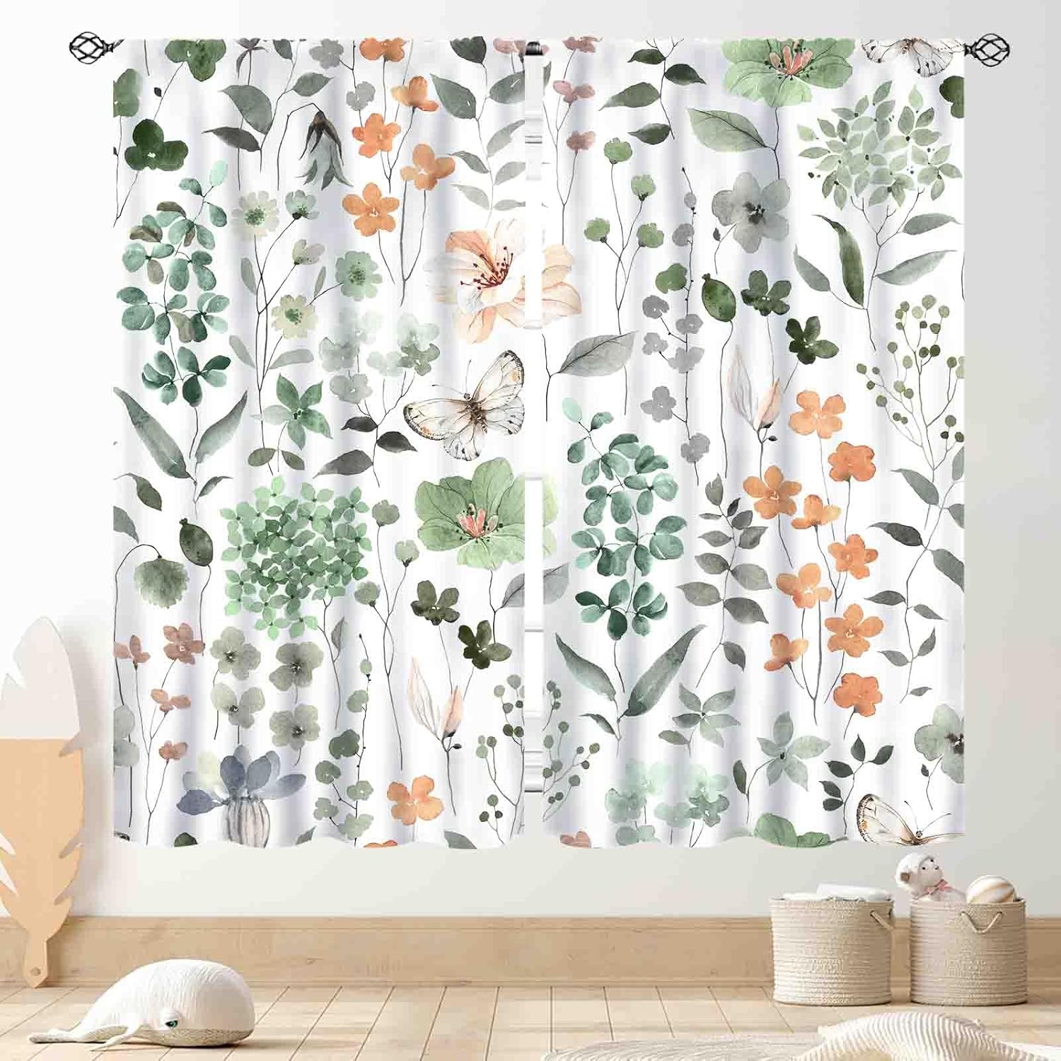 Farmhouse Kitchen Curta, Rustic Farm Animals Rooster Chicken Pig Cow Sunflower Patterned Rural Country Style Small Short 53x116CM-2PC