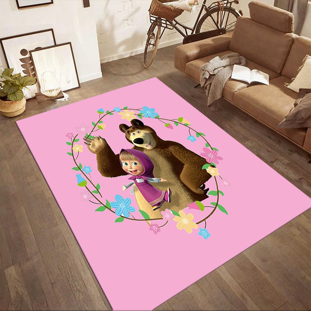 Masha Bear Area Rug Design for Game Room Dormitory Outdoor Hallway Antislip Carpet Anime Office Decor Birthday/Christmas Gift