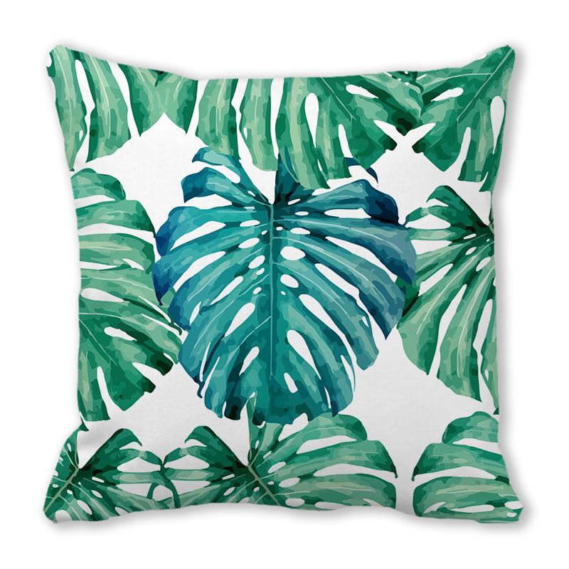 Watercolor tropical green leaf banana leaf Digital printing short plush pillow covers for sofa office cushion cover home goods
