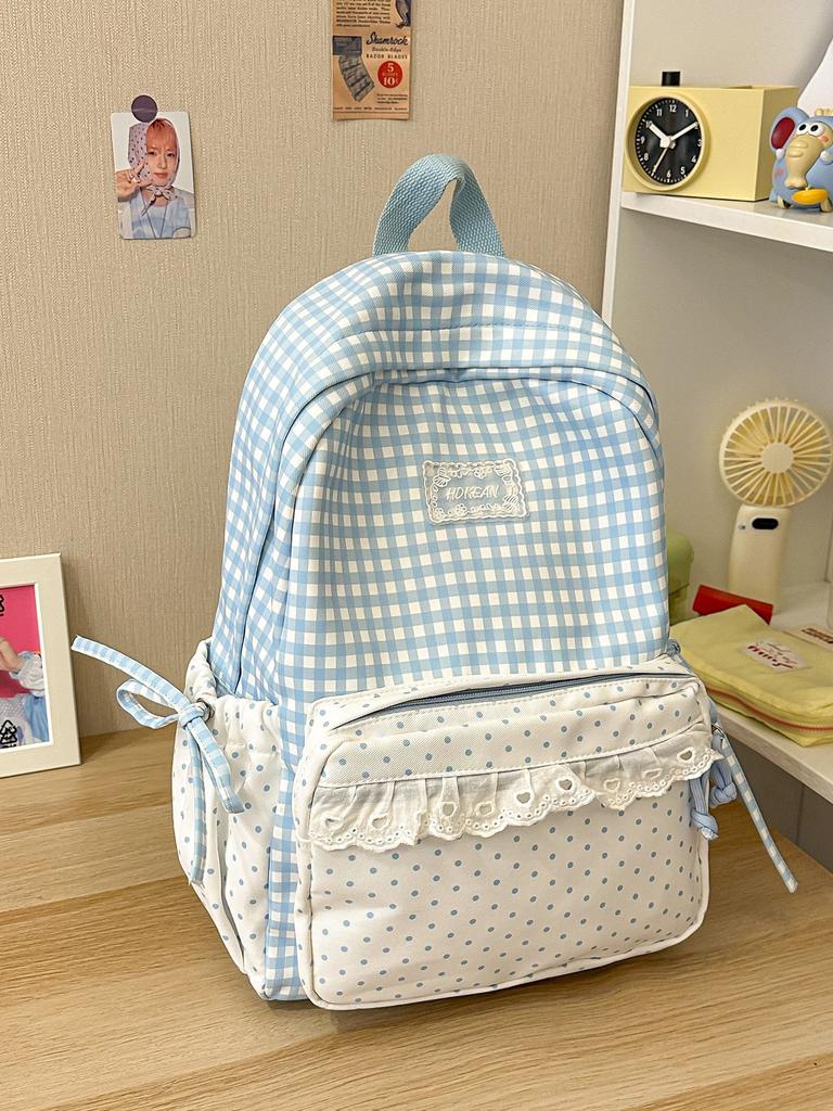 Schoolbag milk fufu plaid lace sweet girl wind backpack high value student party holiday travel cute backpack