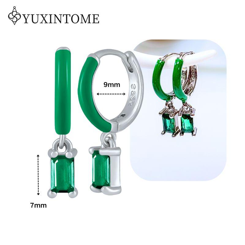 Turquoise 925 Silver Ear Needle Green Zircon vintage emerald Heart/Flower Pendant Hoop Earrings Fashion party Jewelry