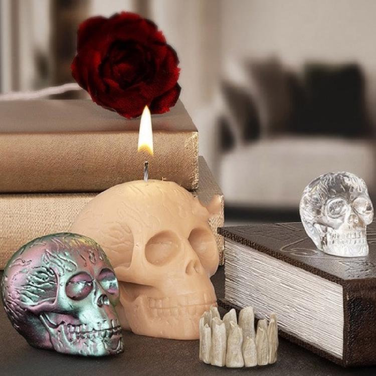 Skull Shape Gypsum Molds Scented Candle Silicone Mold Concrete Cement Crafting Mold Table Ornament Halloween Decorations