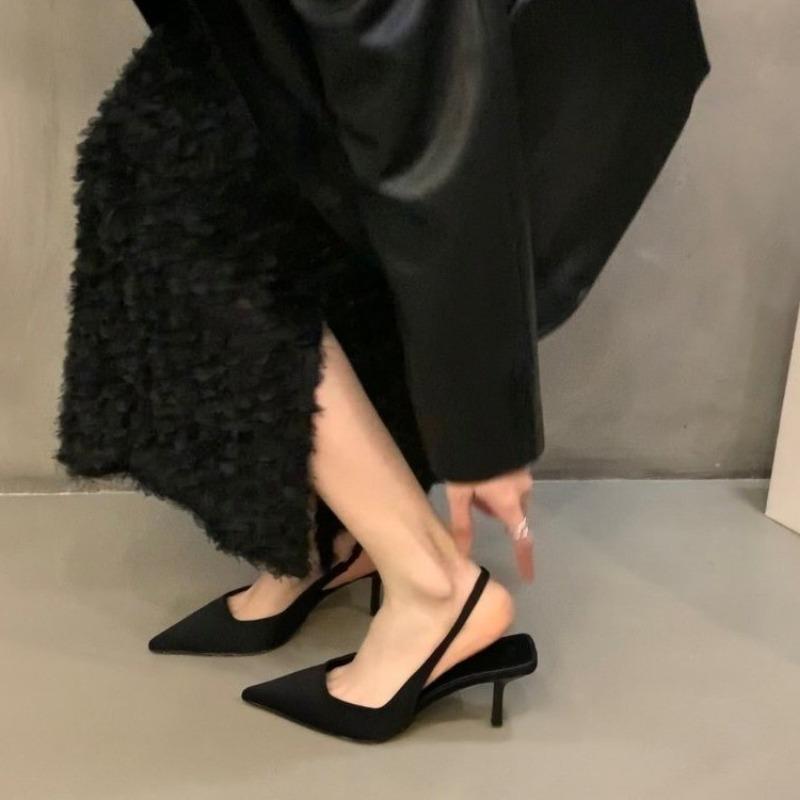 Women's Shoes High-heeled Sandals Bag Head Empty Rear Strap New Shallow Pointed Single Shoes Stiletto High Heels Women