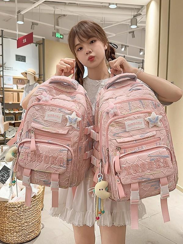 Zaino alla moda per ragazze con più scomparti e materiale in nylon per la scuola