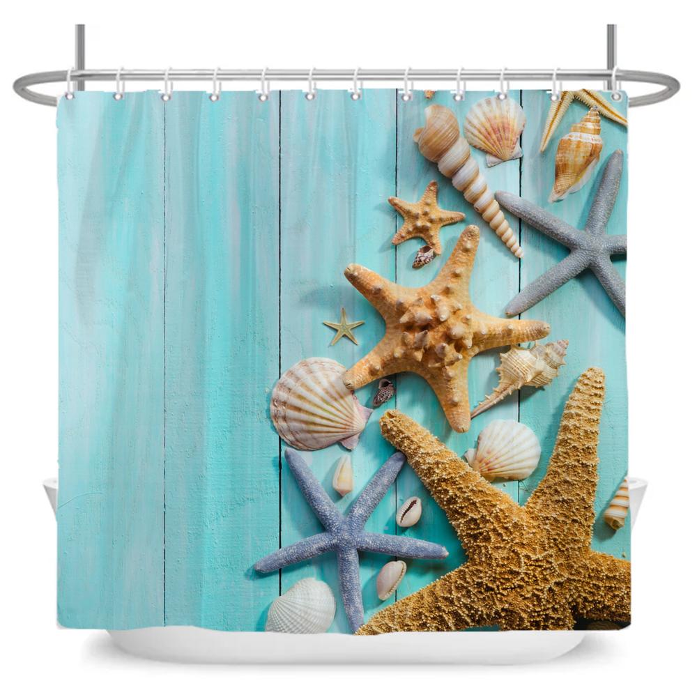 ocean beach shell Print bathroom waterproof shower curtain shower curtain modern polyster home decor bathroom curtain with hooks