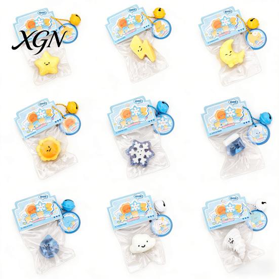 Squeeze Toy with Bell Ball Chain Cartoon Weather Stress Relief Slow Healing Rising Star Moon Snowflake Cloud Sensory Fidget Decompression Gadget