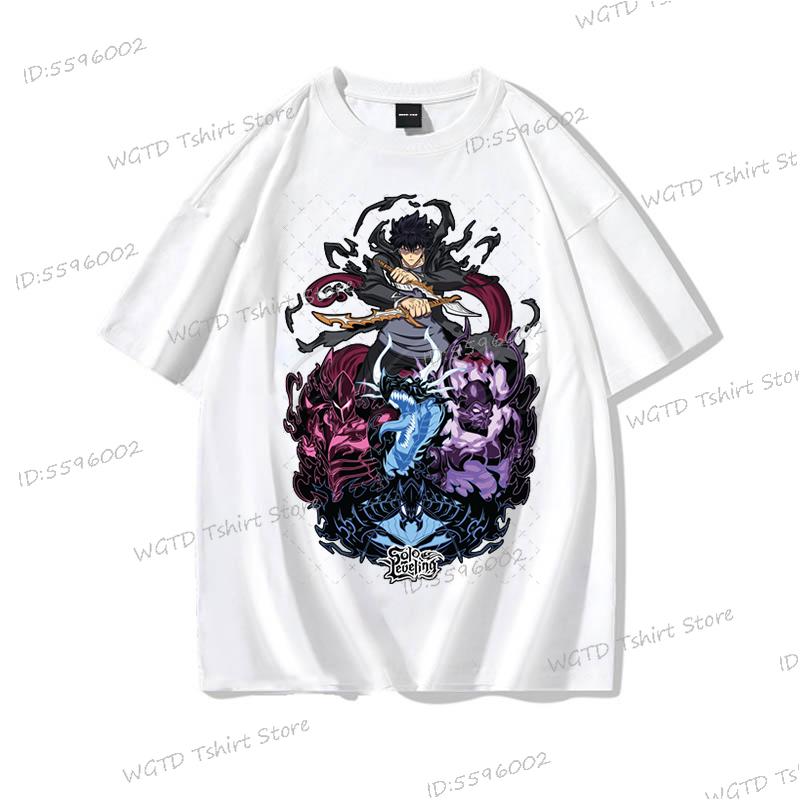Anime Solo Leveling T Shirt Vintage Sung Jin Woo T-shirts Men Women Cotton Streetwear Short Sleeve Manga Solo Leveling Tops Tees