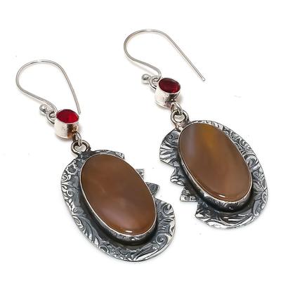 Natural Mookaite, Garnet Gemstone 925 Sterling Silver Earring 2.52" q8R70