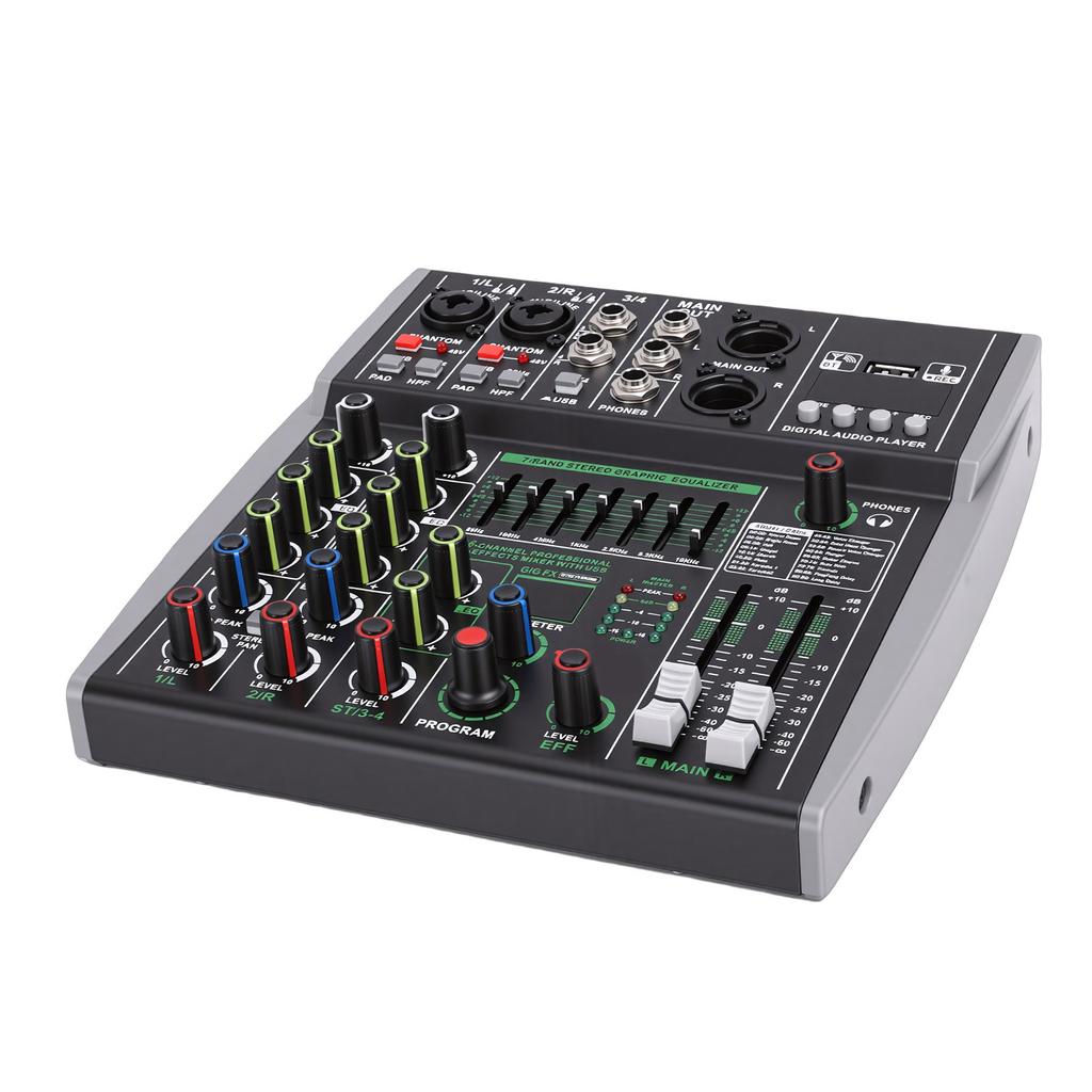 4 Channel Sound Mixer Stereo Bluetooth Mixing Console for Live Recording Karaoke 99 Bit Digital Signal Processor 7 Band