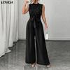 VONDA Summer Women Sleeveless Beading Casual Long Elegant Jumpsuits Overalls