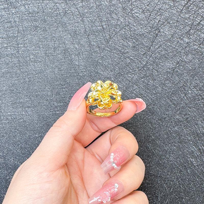 Blumenring aus vietnamesischem Sandgold für Frauen, langlebiges Goldimitat, auffälliger Brautschmuck zur Hochzeit.