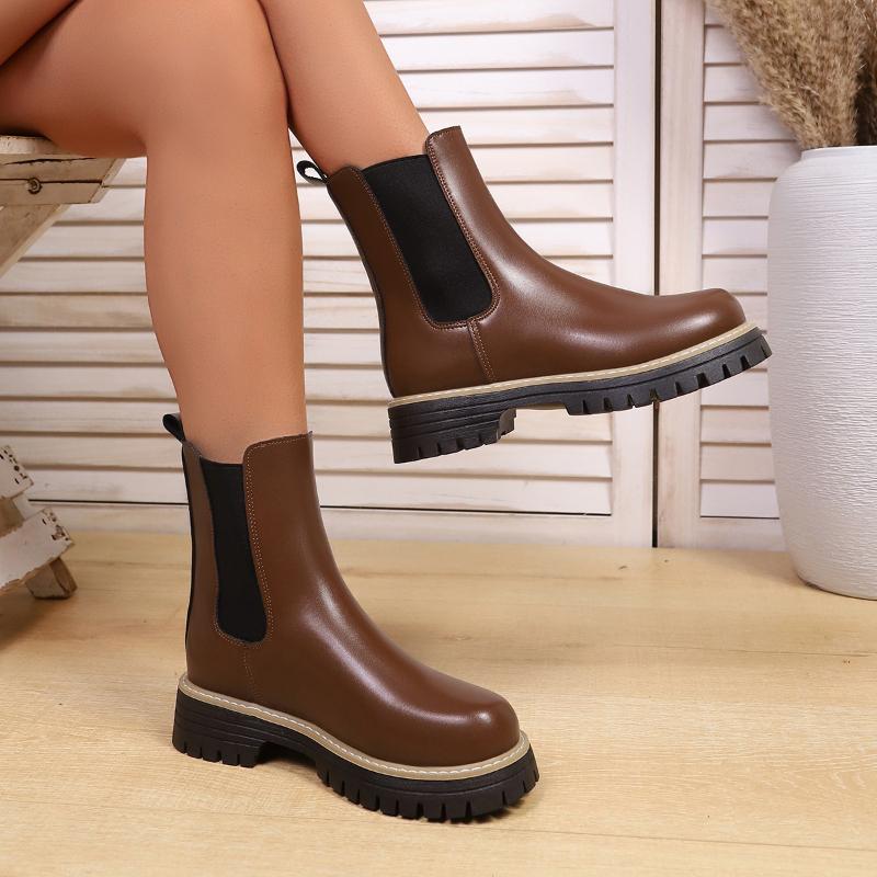 Shoes For Women Autumn And Winter New Round Toe Low Heel Women Boots Chelsea Motorcycle Boots Solid Color Casual Women Shoes 43