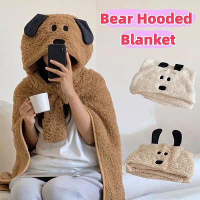 Winter Kawaii Bear Hooded Blanket Fleece Material Keep Warm Hooded Cloak Soft Throw Blanket Blanket Shawl Adults/