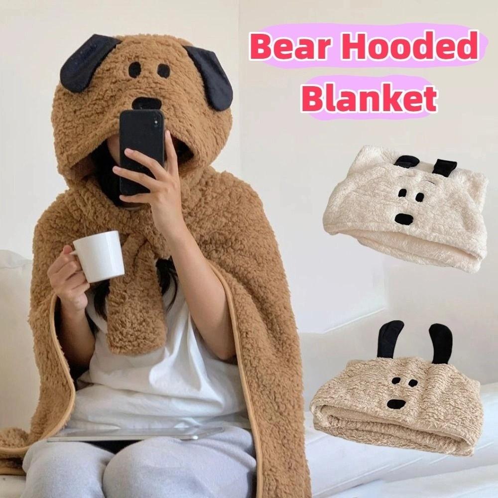 Soft Bear Hooded Blanket Fleece Material Blanket Shawl Winter Wearable Blanket  Living Room