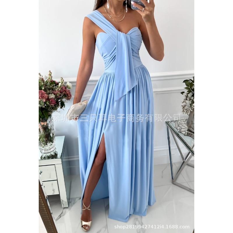 Wish summer simple sleeveless offtheshoulder hem split dress women